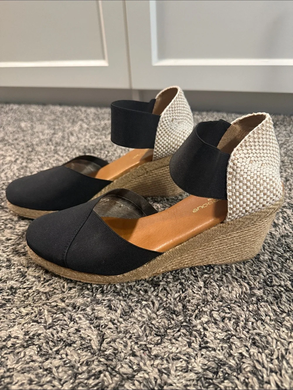 Andre Assous Women’s Black Espadrille Wedge Sandals Made in Spain
